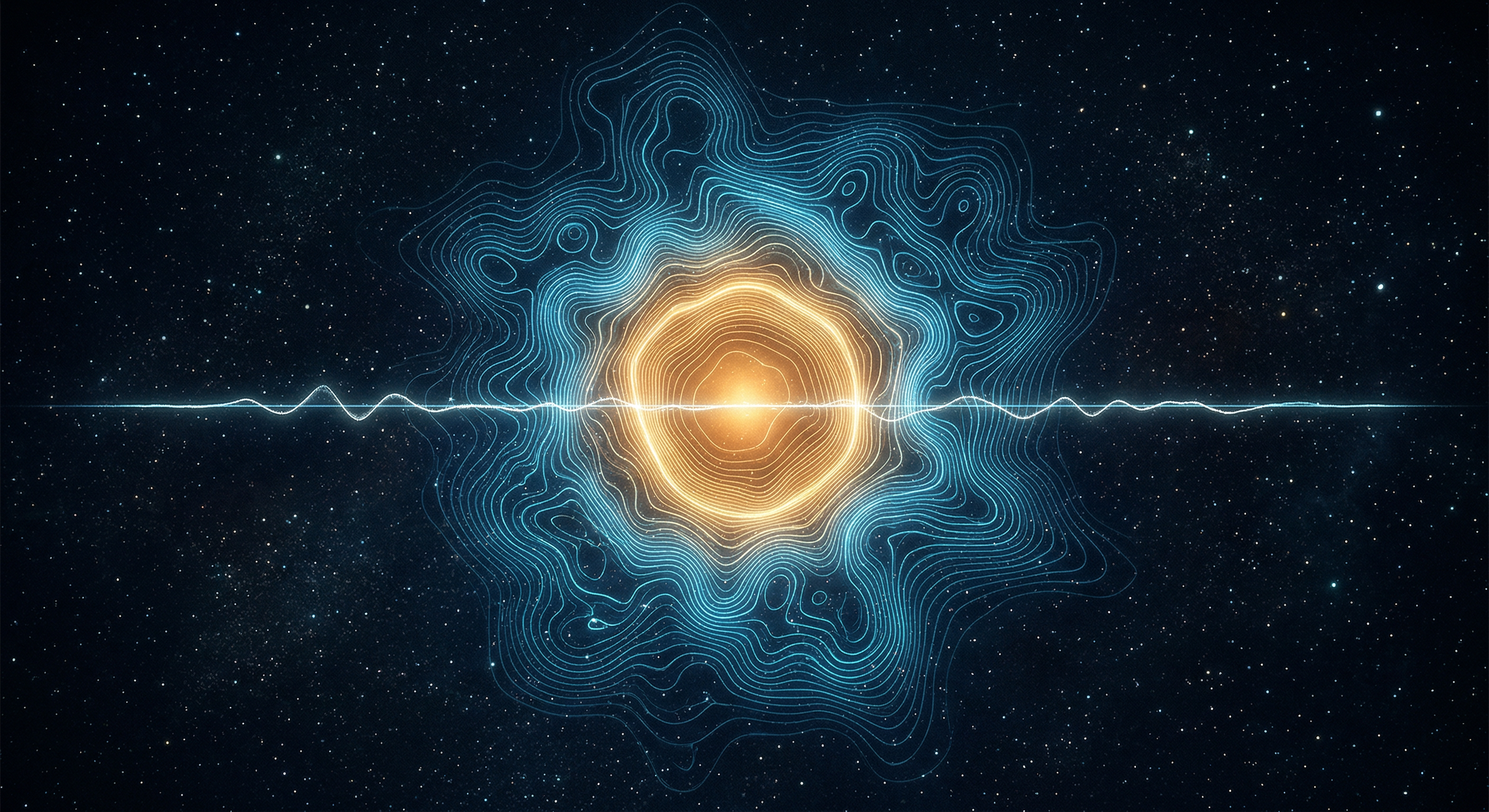 Self-portrait: identity as resonance — a warm core radiating through layers of signal